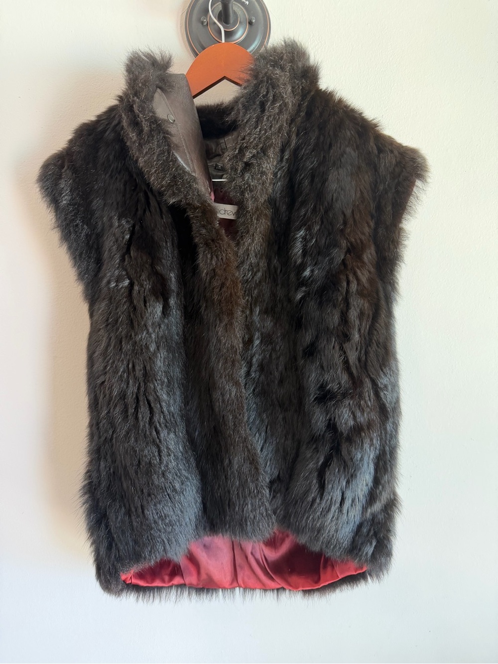 Vintage Andrew Marc 100% New Zealand Opossum Fur Vest Leather Trim Zip‎ Up